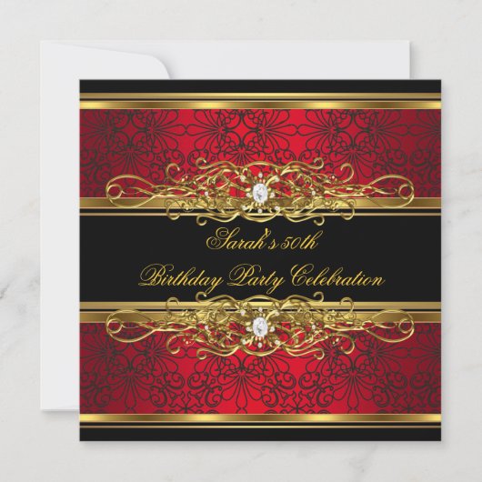Elegant 50e verjaardag Red Black Gold Damask Kaart (Voorkant)