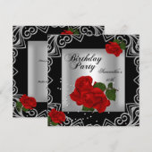 Elegant 50e verjaardag Red Rose Silver Deco Kaart (Voorkant / Achterkant)