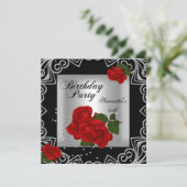 Elegant 50e verjaardag Red Rose Silver Deco Kaart (Staand voorkant)