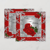 Elegant 50e verjaardag Red Rose Silver Kaart (Voorkant / Achterkant)