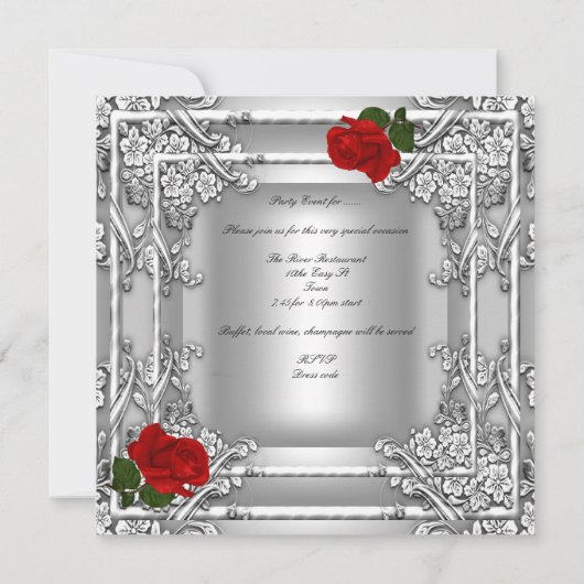 Elegant 50e verjaardag Red Rose Silver Kaart (Achterkant)