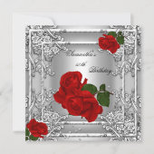 Elegant 50e verjaardag Red Rose Silver Kaart (Voorkant)
