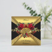 Elegant 50e verjaardag Red Roses Gold Black Kaart (Staand voorkant)