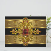 Elegant 50e verjaardag Rich Gold Black Red Jewel Kaart (Staand voorkant)