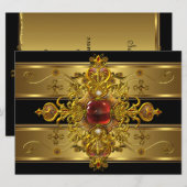Elegant 50e verjaardag Rich Gold Black Red Jewel Kaart (Voorkant / Achterkant)
