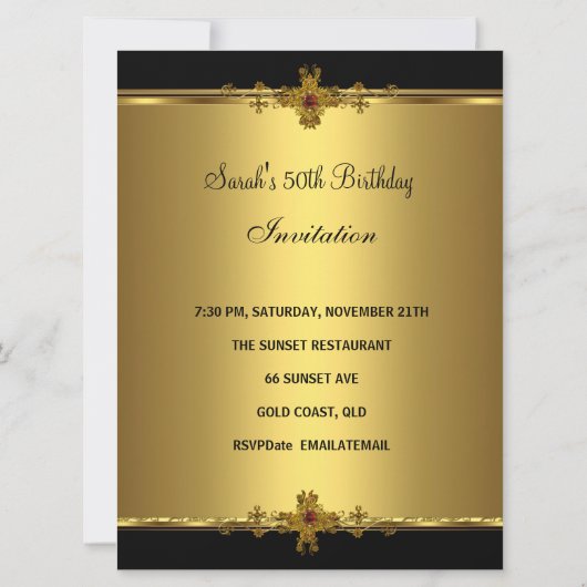 Elegant 50e verjaardag Rich Gold Black Red Jewel Kaart (Achterkant)