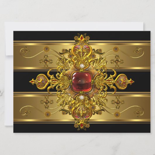 Elegant 50e verjaardag Rich Gold Black Red Jewel Kaart (Voorkant)