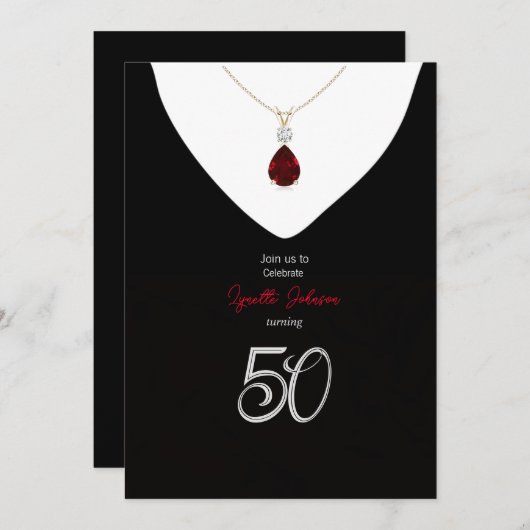 Elegant 50e verjaardag Ruby Red Ketting Kaart (Voorkant / Achterkant)