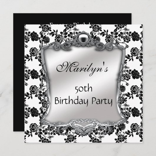 Elegant 50e verjaardag Silver Black White Fl Kaart (Voorkant / Achterkant)