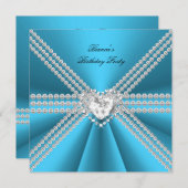 Elegant 50e verjaardag Silver Blue Diamond Heart Kaart (Voorkant / Achterkant)