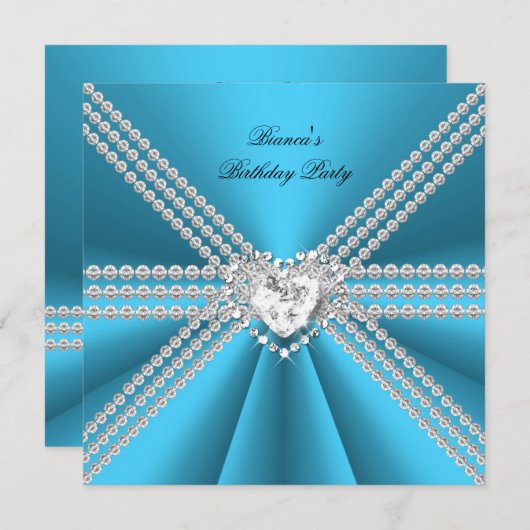 Elegant 50e verjaardag Silver Blue Diamond Heart Kaart (Voorkant / Achterkant)