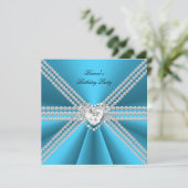 Elegant 50e verjaardag Silver Blue Diamond Heart Kaart (Staand voorkant)