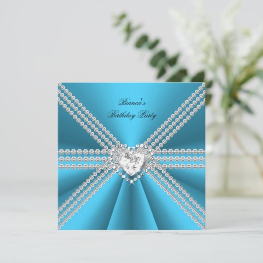 Elegant 50e verjaardag Silver Blue Diamond Heart Kaart (Staand voorkant)