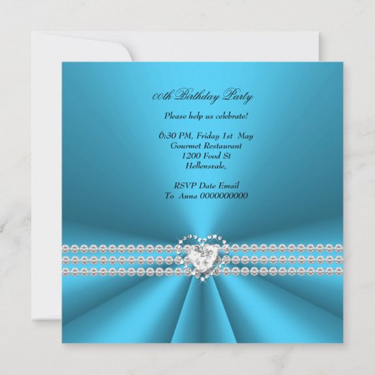 Elegant 50e verjaardag Silver Blue Diamond Heart Kaart (Achterkant)