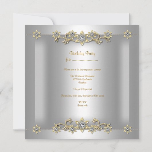 Elegant 50e verjaardag Silver Gold Diamond Kaart (Achterkant)