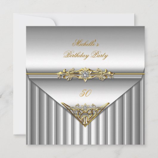 Elegant 50e verjaardag Silver Gold Diamond Kaart (Voorkant)