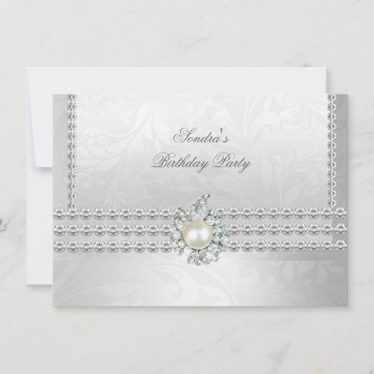 Elegant 50e verjaardag Silver White Diamond Pearl Kaart (Voorkant)