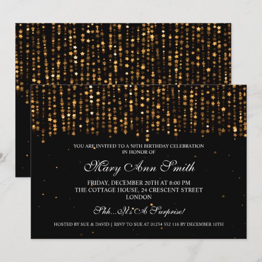 Elegant 50e verjaardag Star Confetti Gold Kaart (Voorkant / Achterkant)