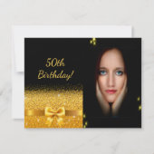 Elegant 50e verjaardag uitnodiging zwarte gouden f (Voorkant)