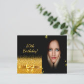 Elegant 50e verjaardag uitnodiging zwarte gouden f (Staand voorkant)