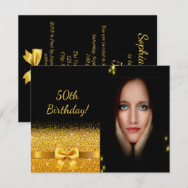 Elegant 50e verjaardag uitnodiging zwarte gouden f