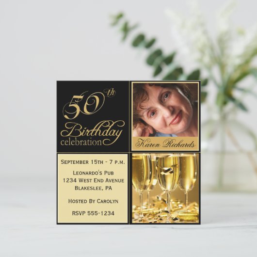 Elegant 50e verjaardag Uitnodigingen (Staand voorkant)