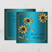 Elegant 50e verjaardag White Gold Blauwgroen Flora Kaart (Voorkant / Achterkant)