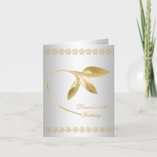 Elegant 50e verjaardag White Gold Floral (Voorkant)