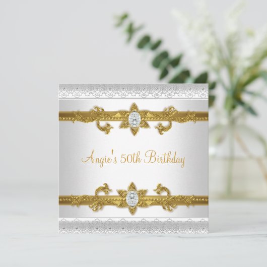 Elegant 50e verjaardag White Gold Jewel Kaart (Staand voorkant)