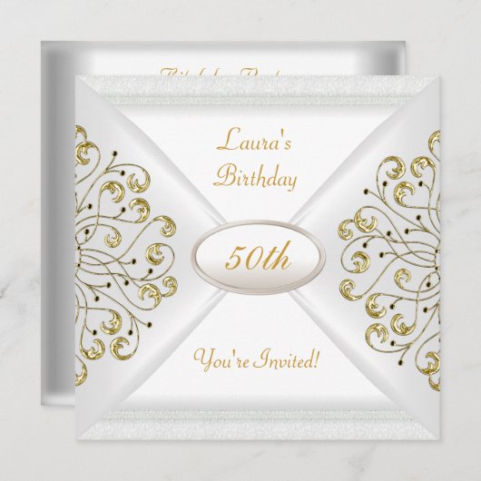 Elegant 50e verjaardag White Gold Kaart (Voorkant / Achterkant)