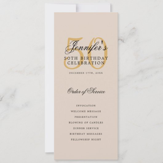 Elegant 50e verjaardagsfeest programma Gold Champa (Voorkant)