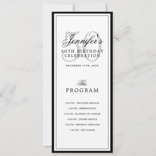 Elegant 50e verjaardagsfeest programma + menu (Voorkant)