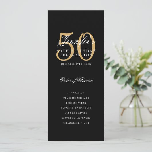 Elegant 50e verjaardagsfeestje programma Black Gol (Staand voorkant)