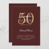 Elegant 50e verjaardagsprogramma Gold Bourgogne Me Kaart (Voorkant / Achterkant)