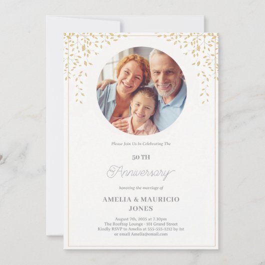 Elegant 50ste bruiloft Jubileum Kaart (Voorkant)