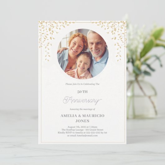 Elegant 50ste bruiloft Jubileum Kaart (Staand voorkant)