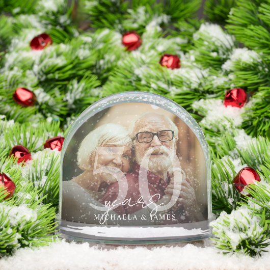 Elegant 50ste Jubileum Paar Namen 2-Foto Sneeuwbol (Kerstmis)