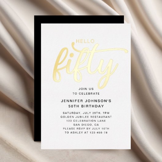 Elegant 50ste verjaardag goud folie uitnodiging