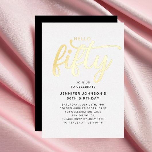 Elegant 50ste verjaardag goud folie uitnodiging