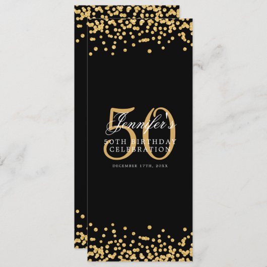 Elegant 50ste verjaardag Menu Goud Zwart Confetti Kaart (Voorkant / Achterkant)