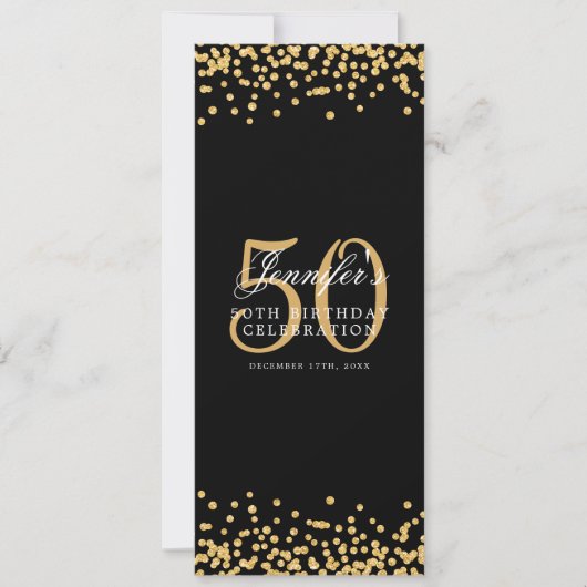 Elegant 50ste verjaardag Menu Goud Zwart Confetti Kaart (Voorkant)