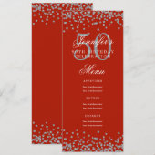 Elegant 50ste verjaardag Menu Zilver Rood Confetti Kaart (Voorkant / Achterkant)