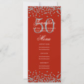 Elegant 50ste verjaardag Menu Zilver Rood Confetti Kaart (Voorkant)