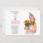 Elegant 50ste Verjaardag Party Roze Stippen Zwart  Kaart (Voorkant)