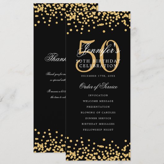 Elegant 50ste verjaardag programma Bedankt Gold Bl (Voorkant / Achterkant)