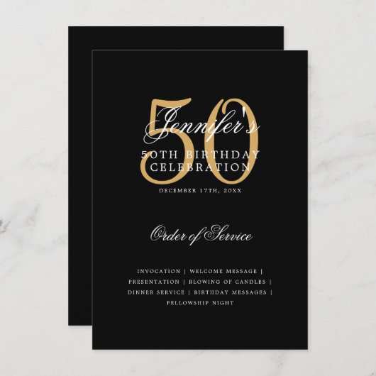 Elegant 50ste verjaardag programma Gold Black w / (Voorkant / Achterkant)