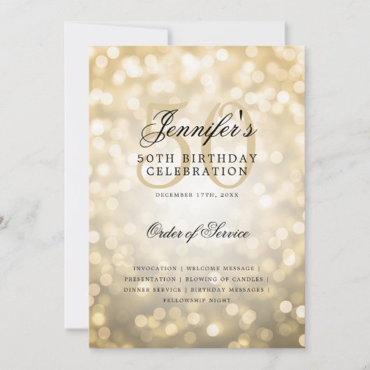 Elegant 50ste Verjaardag Programma Gold Bokeh w /  (Voorkant)