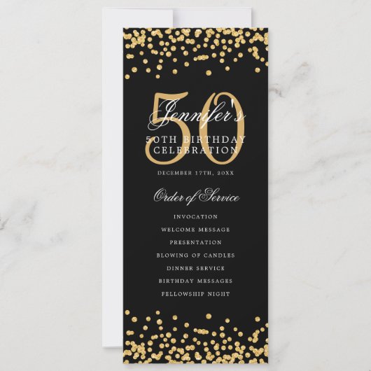 Elegant 50ste verjaardag programma Gold Confetti M (Voorkant)