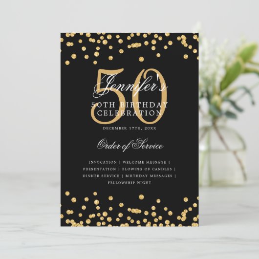 Elegant 50ste verjaardag programma Menu Gold Black (Staand voorkant)