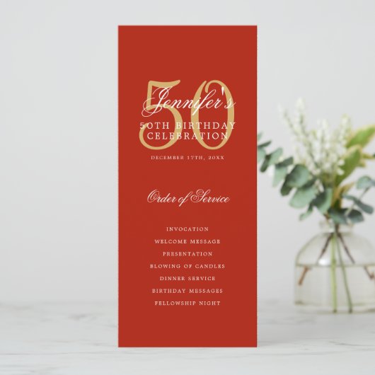 Elegant 50ste verjaardag programma Red Gold (Staand voorkant)
